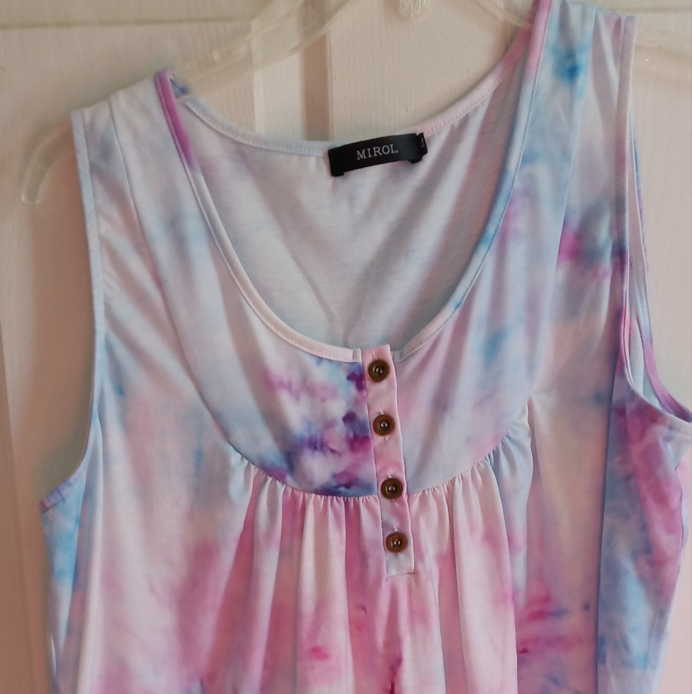 Pink and Blue Relaxed Tank Top with Buttoned Detail